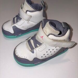 Jordan Toddler Sneakers Size 5C White Gray Aqua Pink‎ Jumpman Hook & Loop Shoes